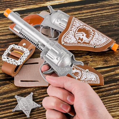 Ezydka Cowboypistole, Cowboy Kostüm Kinder Zubehör Cowboy Pistole Western Pistolen Cowboy Revolver mit Halfter und Gürtel, Fünfzackiges für Carnival Halloween Motto-Party Cosplay