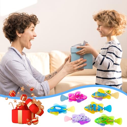 WDKXCN 6 Stück Roboter Fisch, Elektronische Fisch mit Leuchtende, Robo Fische für Kinder, Schwimmender Fisch Badewanne Spielzeug Elektrisch, Fisch Spielzeug für Kinder Badewanne Robo Fish