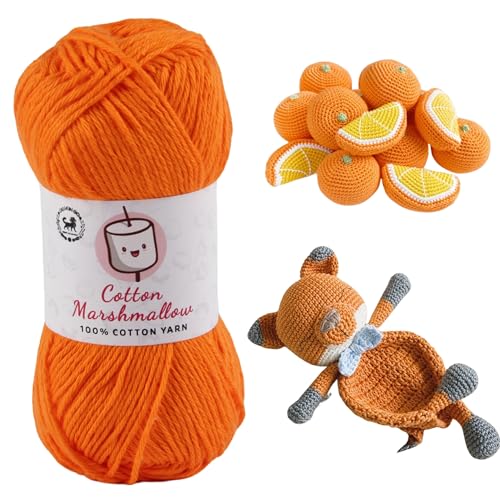 Image of NESTNHAVEN Cotton Marshmallow 100% Cotton Yarn - (50 g, 130 m) - Luxury Yarn for Crochet, Amigurumi, Embroidery, Toys, Garments, Flowers and Hobby Projects (Orange)