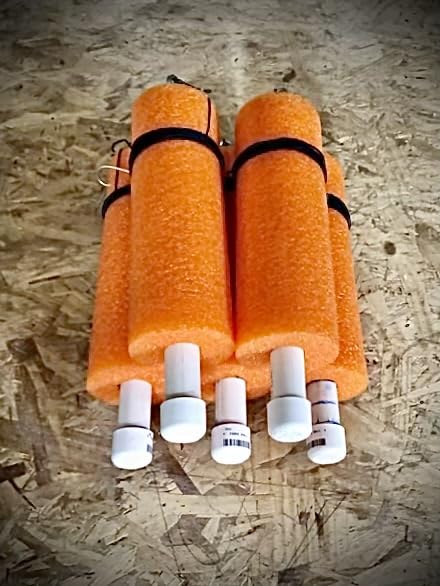 Dougs Fishing Jugs with Nylon Lines and Hooks for Catfish and Other Fish Set of 5 Heavy-Duty and Reusable Jumbo Noodles with PVC Easy to Spot Colors (Orange 20 ft)