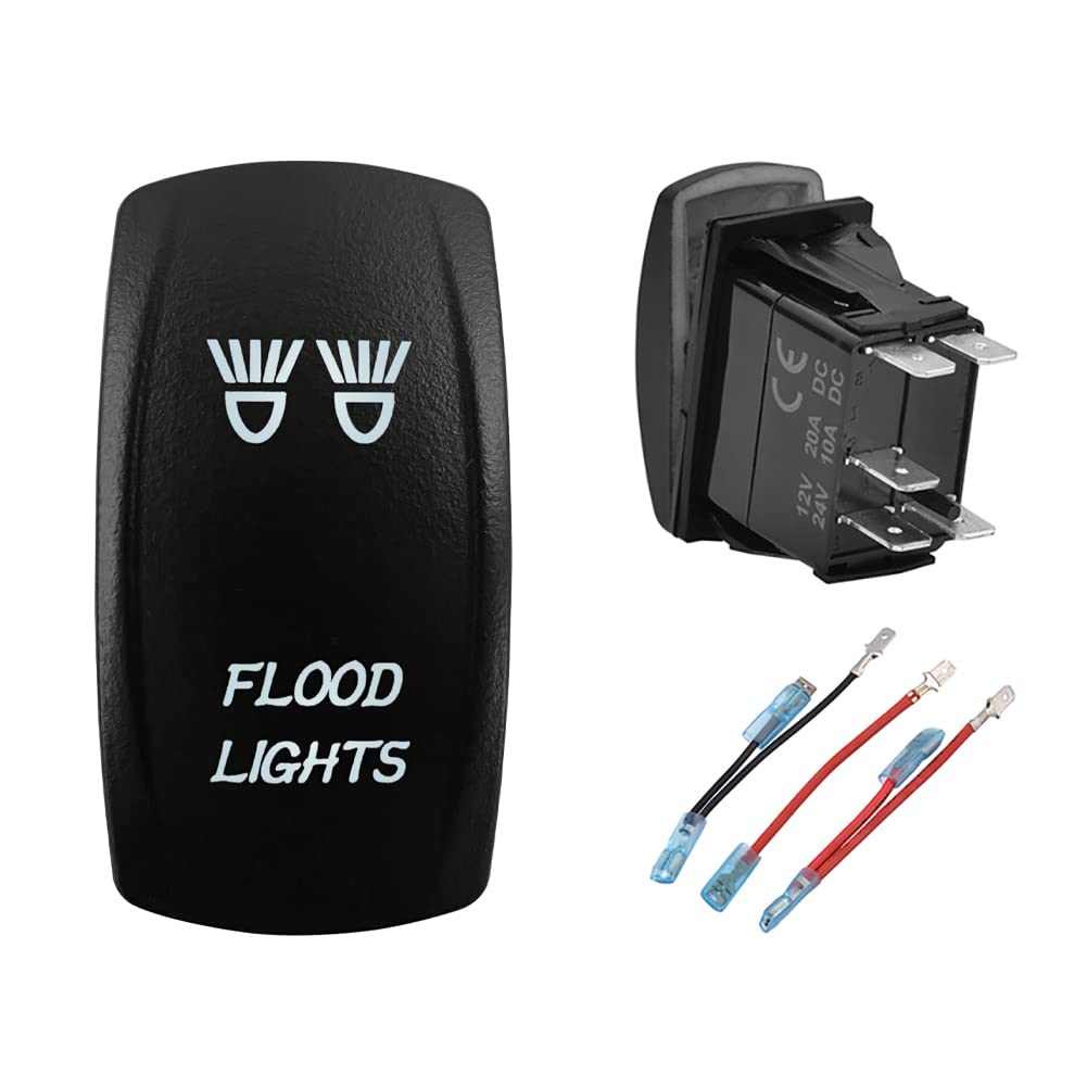 Flood Lights Rocker Switch White Led 5 PIN ON-Off SPST Toggle Switch for Car Boat Truck Trailer Van UTV ATV Dashboard 12V 24V IP66