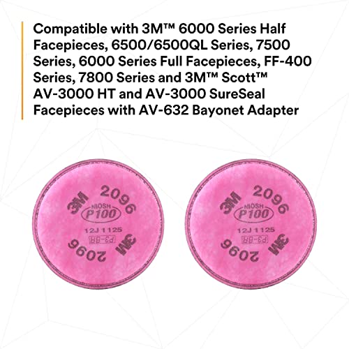 3M P100 Respirator Filter 2096, 1 Pair | Helps Protect Against Oil and Non-Oil Based Particulates, Nuisance Level Acid Gas Relief, Dust, Fumes, and Mists - image 8