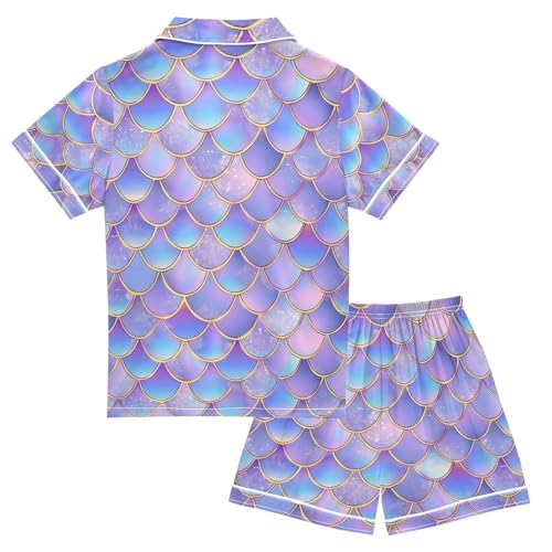 ALAZA Mermaid Scale Abstract Pajamas Satin Pajama Set Short Sleeve Button Down Sleepwear2