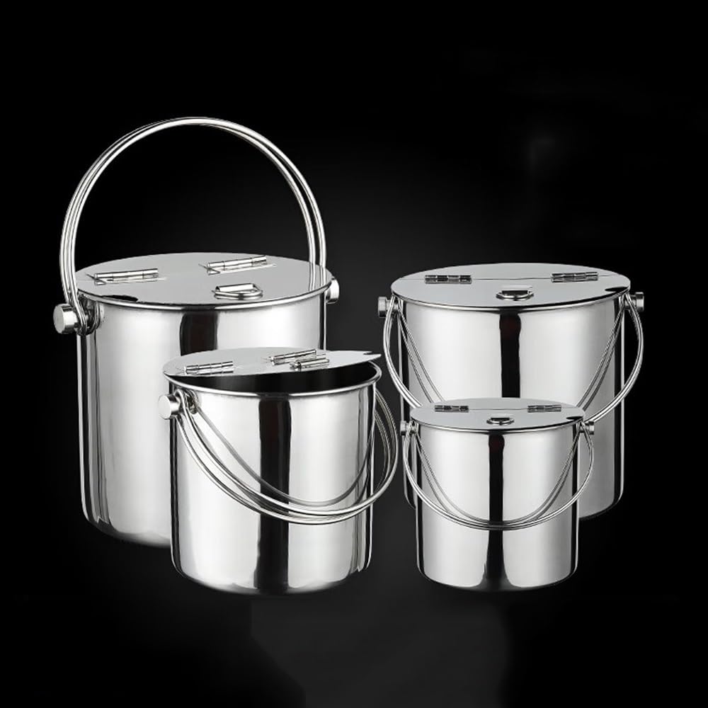 Cubo de hielo de acero inoxidable con tapa abatible y asa de transporte Cubo de hielo de metal for fiestas familiares y empresariales Cubo de hielo grueso Cubos de champán for Wine, Drinks, Bar, Bever