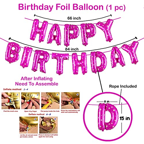 Image of Party Propz Happy Birthday Decorations For Girls Combo Set- Pink Metallic Balloons, Happy Birthday Foil Balloon, Fairy Light, Glue Dot - Girls, Women, 1st, 2nd, 3rd, 4, 5,6th - 54Pcs