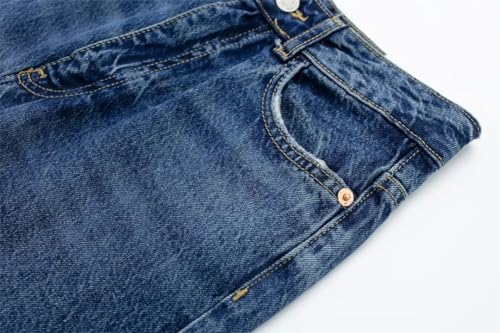 Dndrdhfb Women's High Waist Jeans Blue Straight Denim Trousers Autumn Zip Fly Trousers4