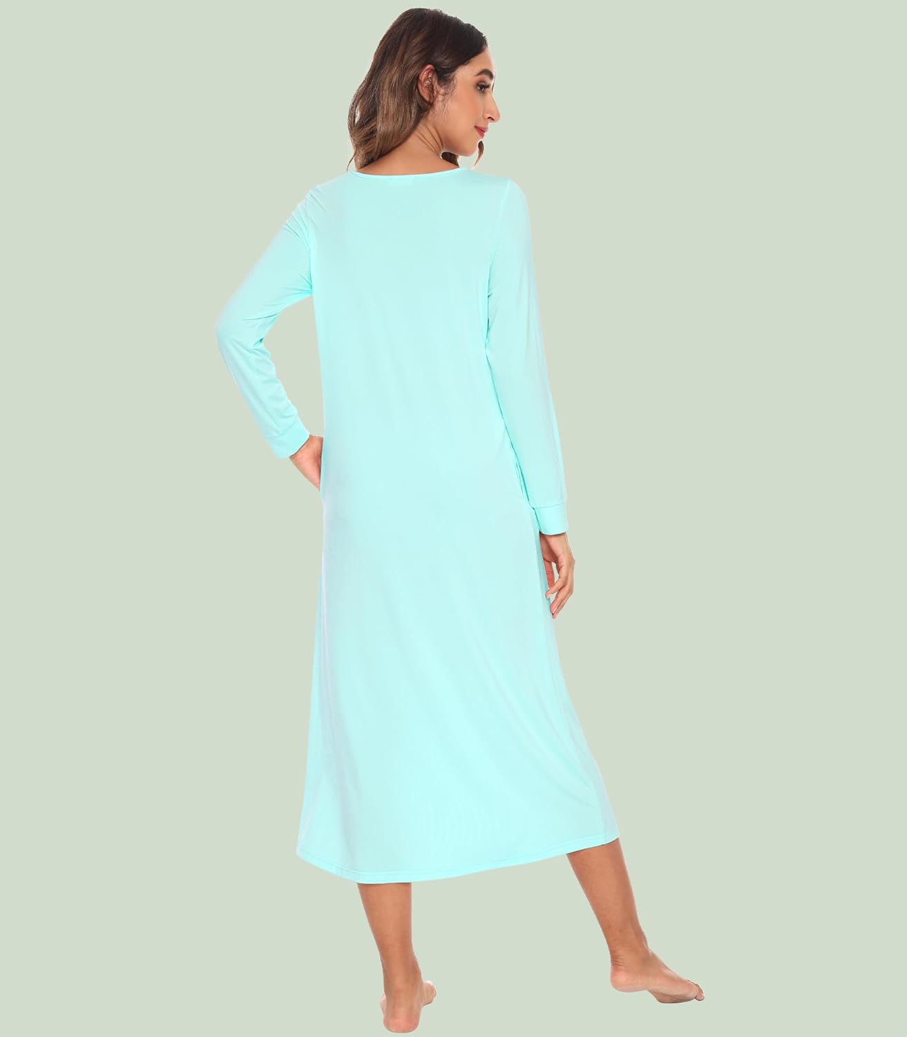 WiWi Nightgowns for Women Super Soft Sleepwear Long Sleeve V Neck Nightshirts Viscose from Bamboo Cooling Nightdress S-XXL - Image 2