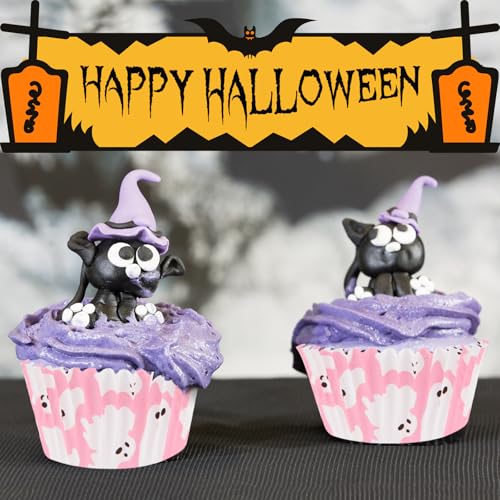 Image of 600 Pack Halloween Cupcake Liners Pink Ghost Baking Cups Standard Size Muffin Liners for Halloween Party Candy Cake Decorations Supplies