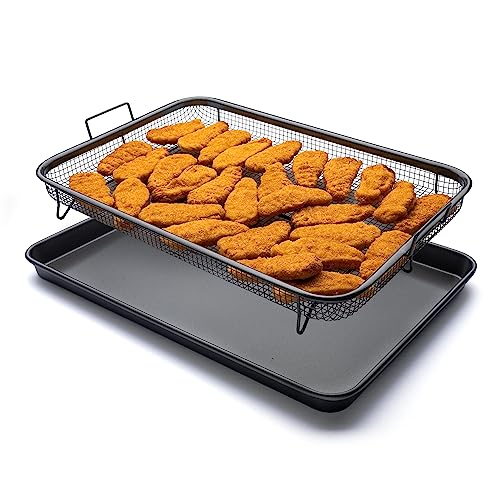 EaZy MealZ Crisping Basket & Tray Set | Air Fry Crisper Basket | Tray & Grease Catcher | Even Cooking | Non-Stick | Healthy Cooking (Gray, 17.5