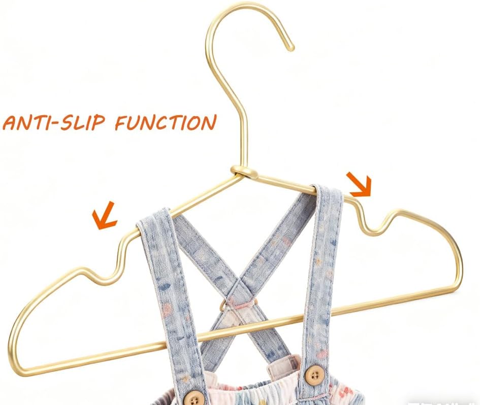 12.6" Matte Gold Metal Kids Baby Hangers, 10Pack, Non Slip, Suit for Coated Wire Children Clothes Hangers, Closet Storage,Retail Display Space Saving for Toddler Coats Infant Hangers