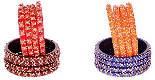 Image of NMII Fancy Glass Bangle Set For Women & Girls | Kada Bangles For Daily Use | Kaanch Ke Kade | Multicolor Kada Set | Chudi For Women | Fancy Women's Bangles For Wedding, Party & Gift
