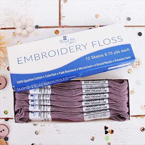 Image of 12 Skeins ThreadArt Cotton Embroidery Floss, Antique Violet | Long fiber cotton embroidery floss for cross stitch, hand embroidery and bracelets. Six-strand floss separates easily.