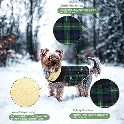 Preferhouse Winter Coat For Small And Medium Dogs, Puppy Plaid Jacket, Cotton Coat For Cold Weather, Windproof Warm Dog Garments, Pet Thickened Outfits Indoor Outdoor, Green Xs #TOP4
