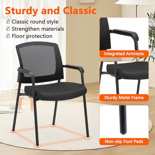 Image of CLATINA Stacking Chairs Set of 2, Stackable Waiting Room Chairs No Wheels with Armrest, Ergonomic Mesh Office Reception Guest Chair for Home Conference Lobby Church School Meeting Training, Black