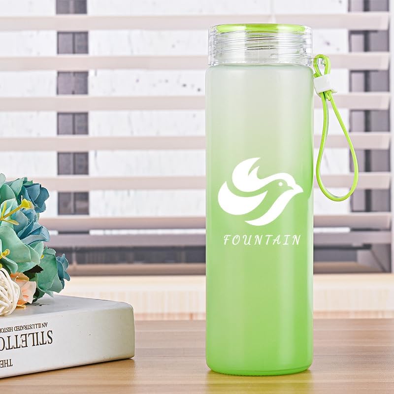 Fountain borosilate water bottle – Glass, Thermal insulated. Leak proof, Nutrishaker,Hot Rolled, Slim Portable Stylish Design. (16 FL OZ)