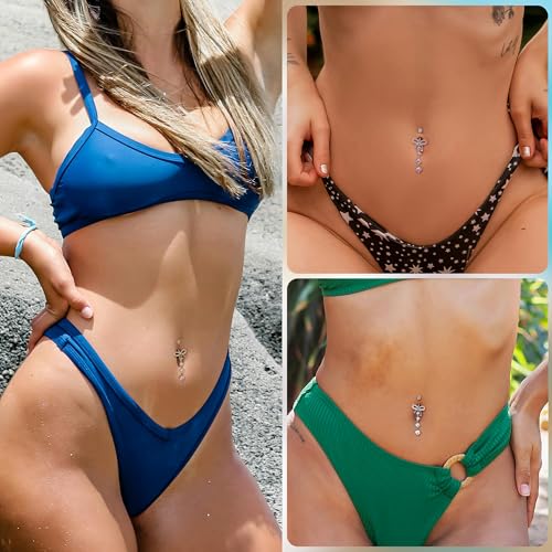 REVOLIA 14G F136 Titanium Dangle Belly Button Ring for Women Dangling Navel Ring Hypoallergenic Belly Ring Externally Threaded Barbell CZ Bow Navel Piercing Silver by REVOLIA - Used condition - Image 6