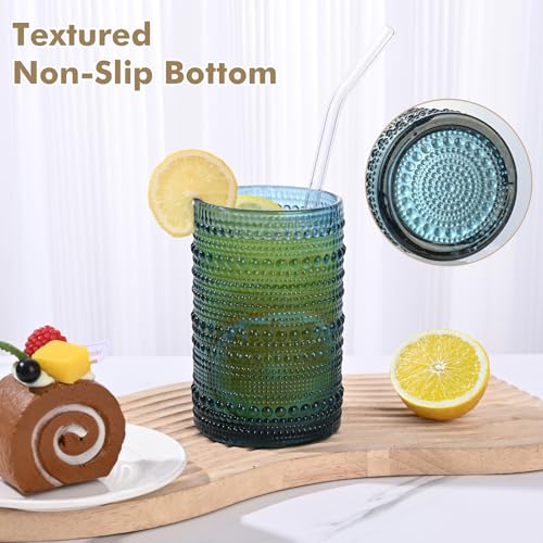 Image of ZMOWIPDL 12oz & 15oz Hobnail Drinking Glasses,Blue Glass Cups Set of 8