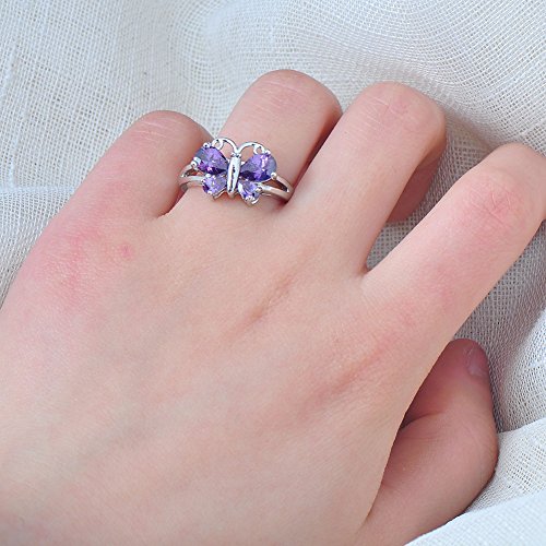 Lalisa Butterfly Shaped Purple Amethyst Wedding Ring Women's 10Kt White Gold Size 6-10 (7) #TOP4
