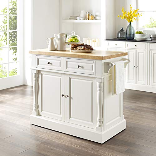 Crosley Furniture Oxford Natural Wood Top Kitchen Island, White #TOP1