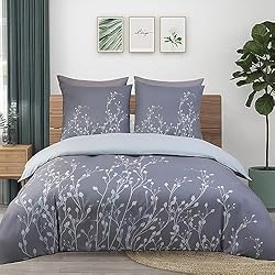 Funda Nordica Para Cama De 135 Ikea SUCHDECO Funda Nórdica Cama 135/150 cm Juego de 3 Piezas Patrón de Rama - Funda Edredón Reversible con Cremallera 220x240 cm con 2 Fundas de Almohada 80x80 cm, Azul Gris