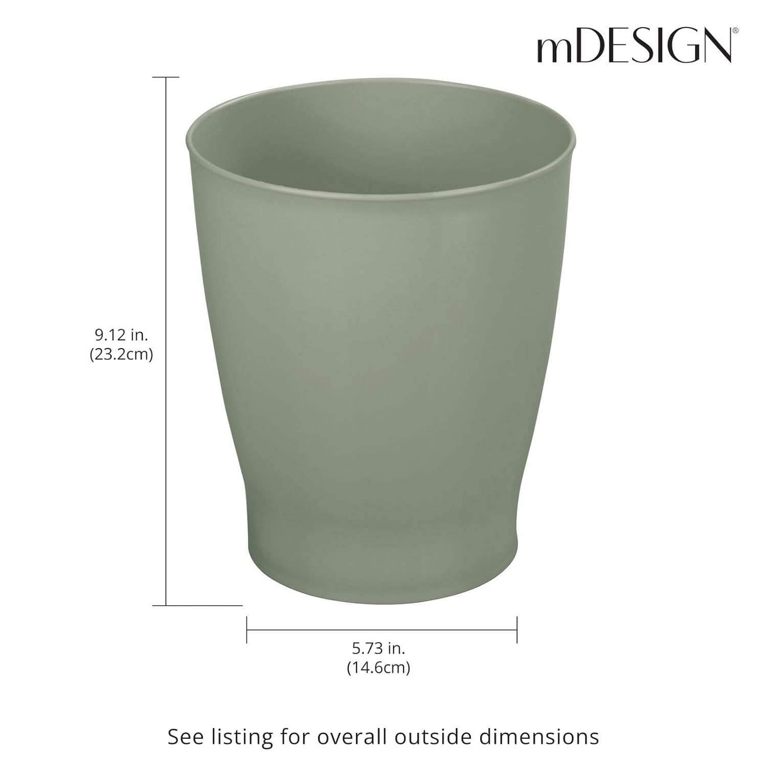 mDesign Round Plastic Bathroom Garbage Can, 1.25 Gallon Wastebasket, Garbage Bin, Trash Can for Bathroom, Bedroom, and Kids Room - Small Trash Can - Fyfe Collection - Olive Green