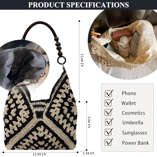 Bolso tipo tote hobo de paja para mujer miniatura 4