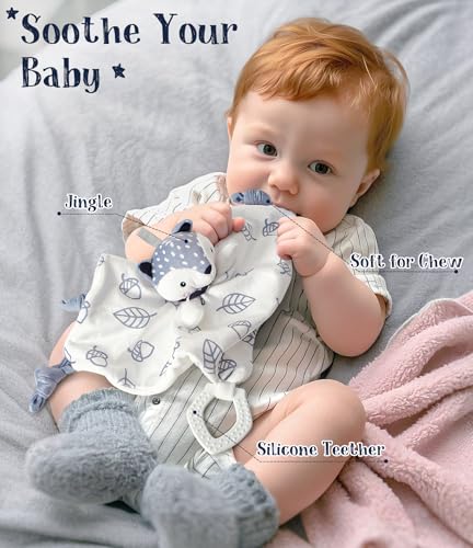 Golray Baby Boy Gifts for Baby Shower, 9pcs Newborn Essential with Fox Lovey/Blanket/Onesie/Wooden Rattle/Socks/Bib/Suitcase, Welcome Baby Gift Box Gender Reveal Infant Boy Gift Basket Set 0-6 Month - Thumbnail 2