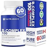 Nutrawave Vitamin B Complex 100, 9 Complete B’s - B1- B12 for Men & Women, Reduce Stress, Immune Support, Hair, Skin, Supports Energy Levels & Brain Function – Vegan - 60 Capsules / 2-Month Supply