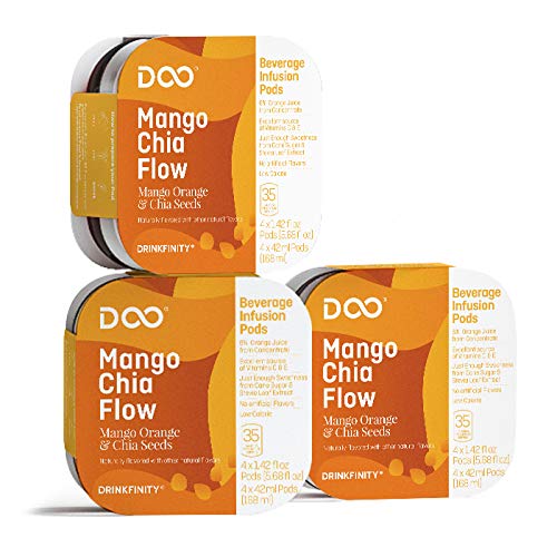 Drinkfinity Mango Chia Flow Pods - Hydrating Mango Beverage with Chia Seeds - No Artificial Sweeteners or Artificial Flavors - 12 Pods, Creates 20oz Beverages