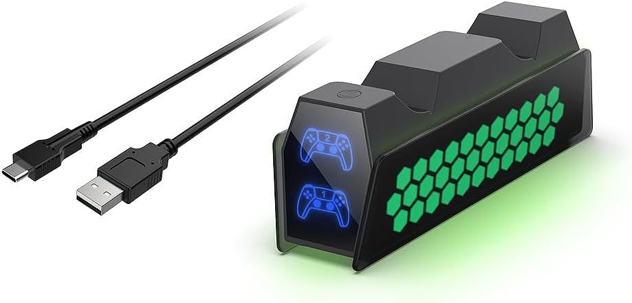 Dobe - Dual Charger for PS5 Controller, Fast Dual Charging for PlayStation 5 Wireless Controller, Charging Indicator Light, Real-time Display of Power Status, TP5-3571 Black