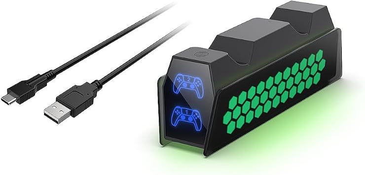 Dobe - Dual Charger for PS5 Controller, Fast Dual Charging for PlayStation 5 Wireless Controller, Charging Indicator Light, Real-time Display of Power Status, TP5-3571 Black