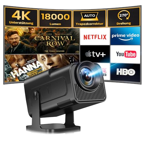 Allesin Mini Beamer 4K Projektor, Native 1080P Heimkino Beamer 500 ANSI Lumen, Beamer Handy mit Android 11.0 OS, 180 Grad Drehung, Smart Projector mit WiFi 6, BT 5.2, Auto-Trapezkorrektur, Schwarz