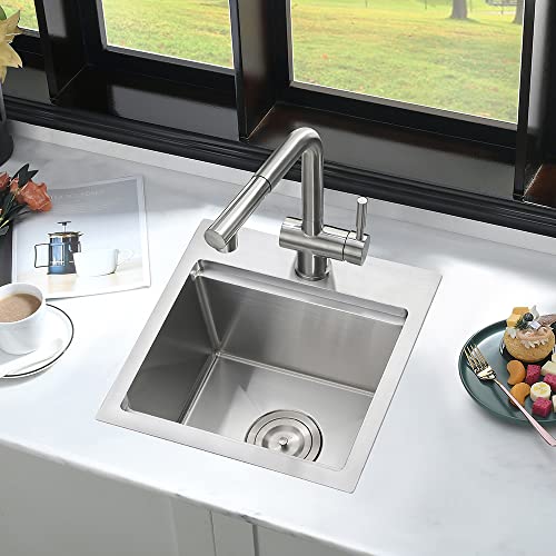 15 Inch Stainless Steel Bar Sink Drop In - Ianomla 15 X 15 Inch Drop In Topmount Kitchen Sink Workstation Bar Prep Sink 16 Gauge Stainless Steel Small Single Bowl Rv Sink Outdoor Sink #TOP2