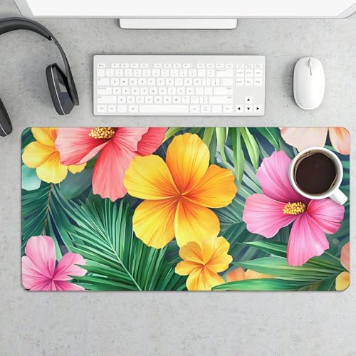 Image of Palm Leaves Tropical Extended Gaming Mouse Pad, with Stitched Edges Large Mouse Pad Desk Protector, Rubber Base Mousepad Keyboard Mouses Mat for Work Game Office Home- 32 inch X 16 inch Inch