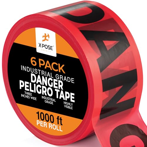 6pk Danger/Peligro Do Not Enter Tape Roll - 6 Rolls - 1000 Ft x 3 Inch Wide Each - Red Safety Tape for High Visibility Warning, Flagging Construction Hazard, Crime Scene Barrier, Danger Zone