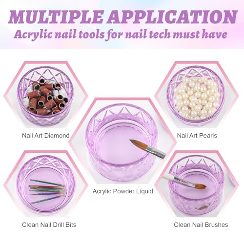 BOMOQING Nail Dappen Dish with Lid, 60ml Large Nail Monomer Dish, Glass Nail Cup for Holding Acrylic Liquid Acrylic Nail Powder Nail Decor Monomer Acrylic Nail Liquid (Purple)… - Thumbnail 4