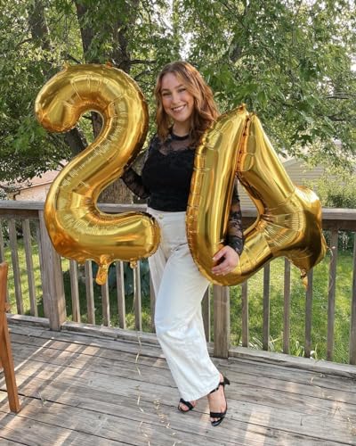 Image of Gold 70 Balloon - Number Balloon 40 Inch, 70th Gold Birthday Decorations | Giant foil helium inflatable 70th balloon numbers, Gold birthday party decorations for men & women, helium supported