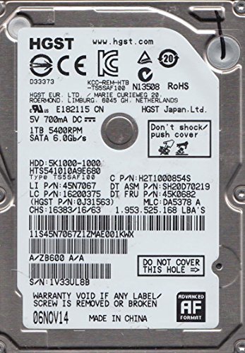 Preisvergleich Produktbild HTS541010A9E680, PN 0J31563, MLC DA5378, Hitachi 1TB SATA 2.5 Festplatte