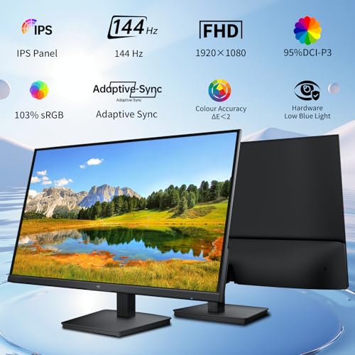 Image of KTC 23.8 Inch Gaming Monitor, FHD@144Hz 120Hz Monitor with IPS Panel, Hardware Anti-Blue Light, 95% DCI-P3, 99% sRGB, ΔE＜2, 300 cd /㎡, 1500:1, Flicker Free and Adaptive Sync for Working and Gaming