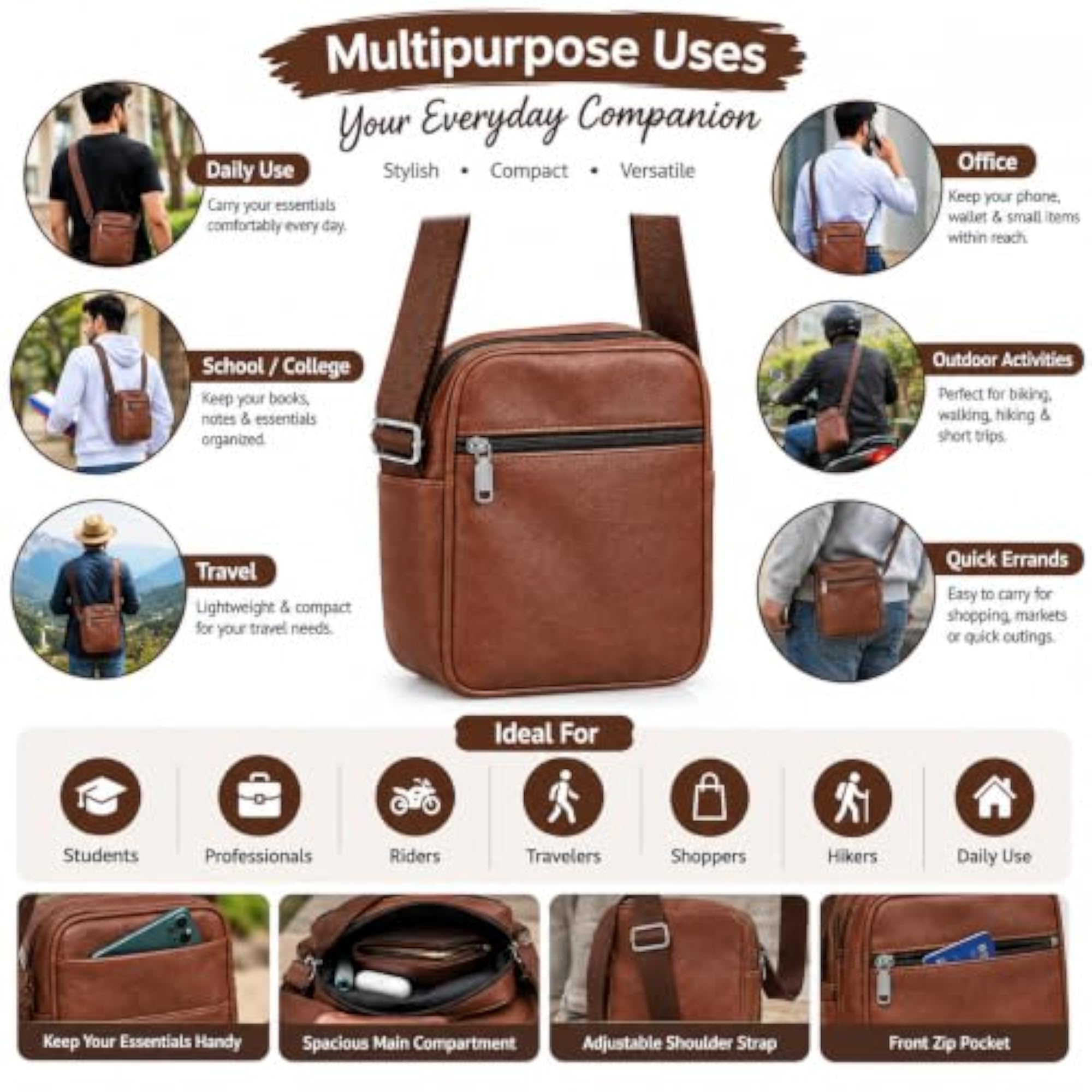 Men's Leather Crossbody Sling Bag for Everyday Use