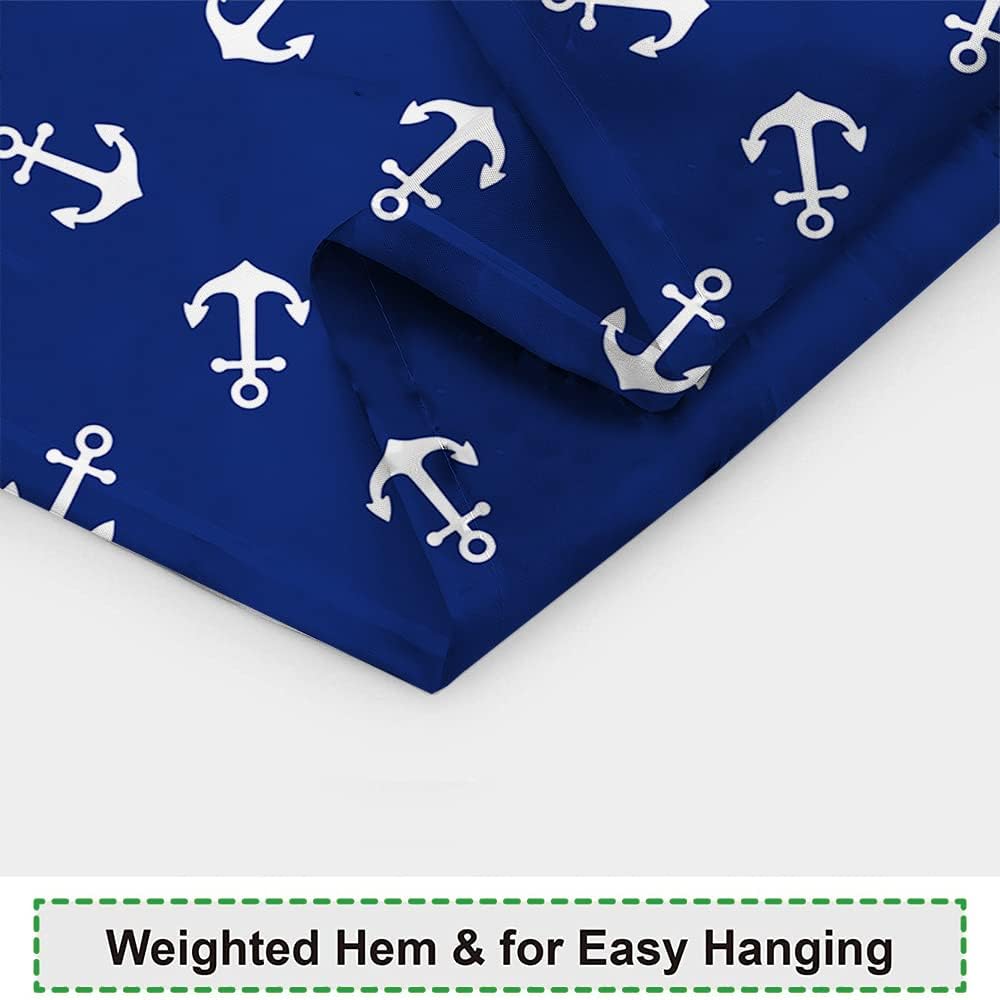 Vintage Nautical Style Shower Curtains Navy Blue Backdrop White Anchor Pattern Design for Bathroom Decor Waterproof Polyester Fabric 72x84 Inch Shower Curtain with 12 Hooks