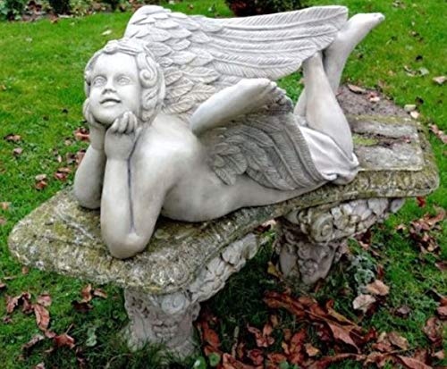 Casa Padrino Art Nouveau Sculpture Lying Angel 25 x H. 43 cm - Garden Deco Figurine - Special!