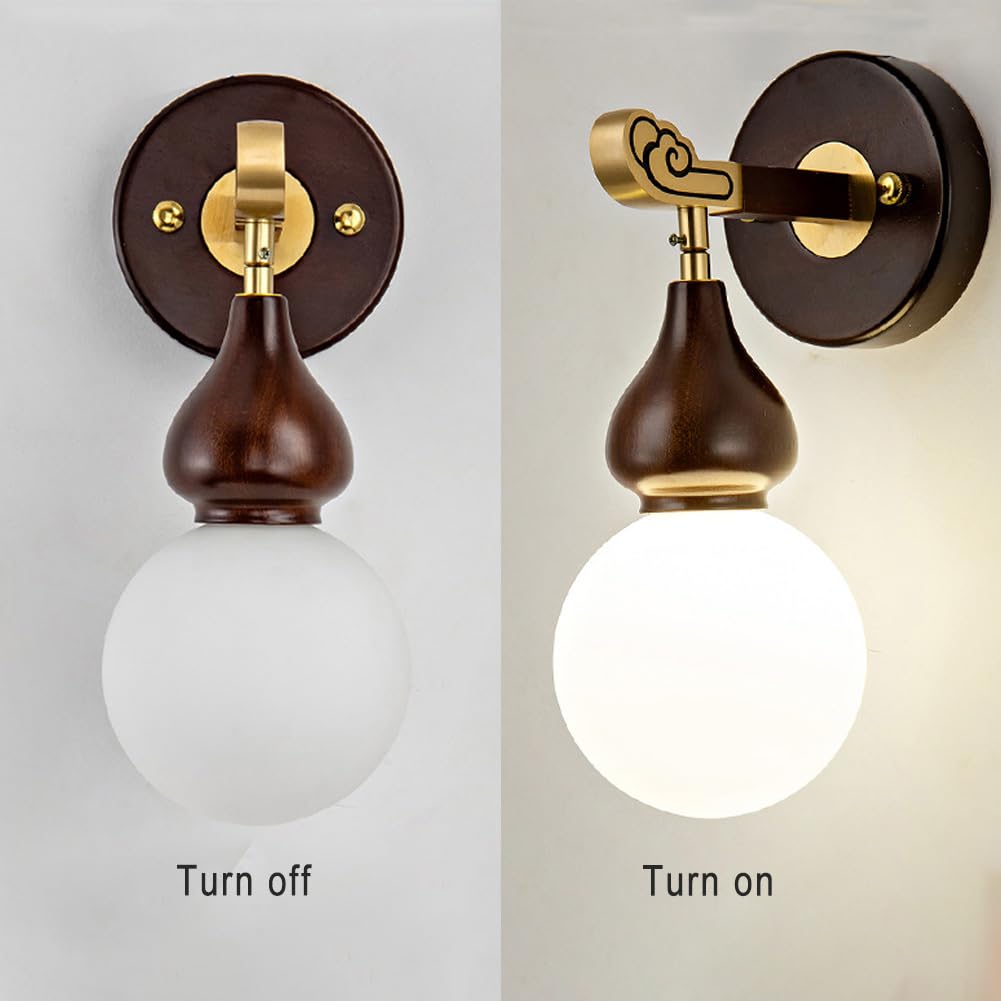 Applique da Parete a LED per Interni da 12 W, in Legno Vintage, Rame, con Paralume in Vetro, Applique con Sfere di Cristallo, Lampada da Comodino in Ottone, 3000 K/4500 K/6000 K, per Camera da Le