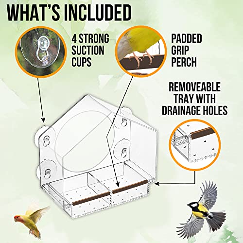 Window Bird Feeders With Strong Suction Cups, Bird Feeder Window - Great For Cats, Kids, Gifts, Elderly Viewing - Transparent Bird House, Clear Bird Feeders For Window Perch, Balcony, Nature's Hangout #TOP4