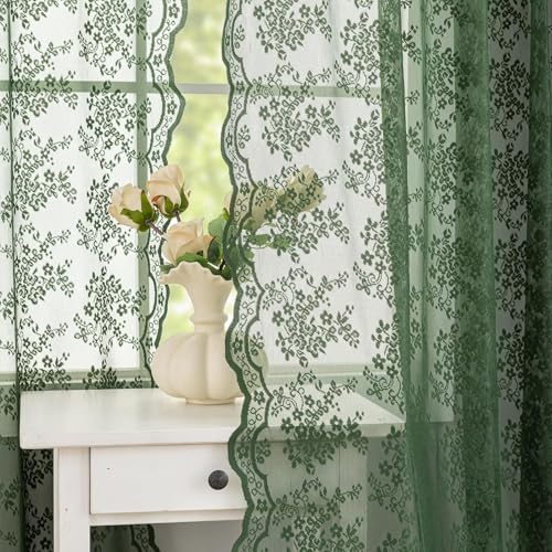 YJ YANJUN Dark Green Bedroom Curtains 45 inches Long -Vintage