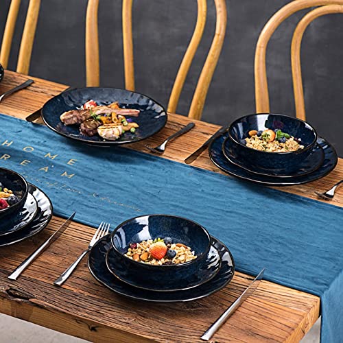 Vicrays 18-Piece Kitchen Dinnerware Set, Ceramic Fluted Dinner Plates, Salad Plates, Bowls Set, Microwave, Oven, And Dishwasher Safe, Scratch Resistant, Suitable For Home, Party, Restaurant (Blue) #TOP4