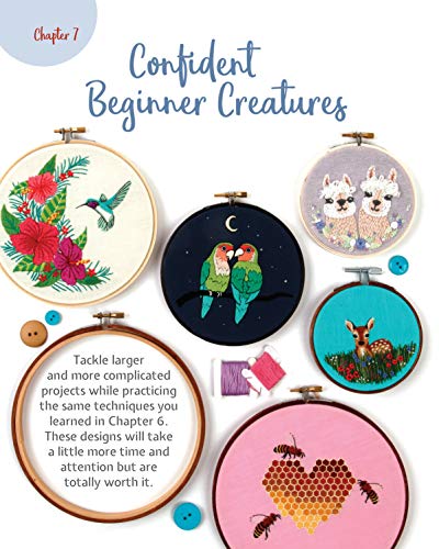 Animal Embroidery Workbook: Step-by-Step Techniques & Patterns for 30 Cute Critters & More (Landauer) Designs include Foxes, Sloths, Hedgehogs, Giraffes, Cats, Chickadees, Pandas, Bees, Flowers & More - Image 3