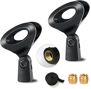 Made of hard and durable resistant flexible ABS Plastic, break resistant mic clip Universal design, adjusts to microphones in a diameter of 2.6cm to 3.8cm Securely holds most handheld microphones and transmitters Microphone clip holder for most micro...