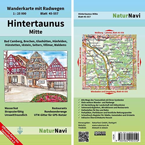 Hintertaunus Mitte: Wanderkarte mit Radwegen, Blatt 45-557, 1 : 25 000, Bad Camberg, Brechen, Glashütten, Hünfelden, Hünstetten, Idstein, Selters, ... (NaturNavi Wanderkarte mit Radwegen 1:25 000)