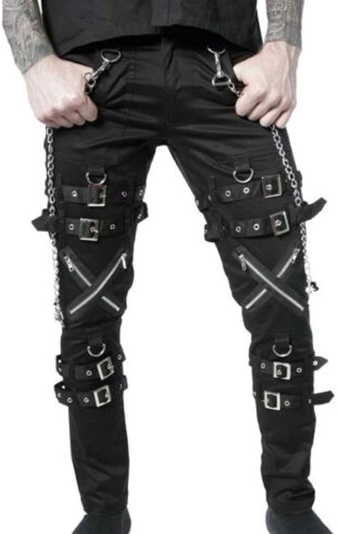 Men's Gothic Bondage Rock Black Punk 